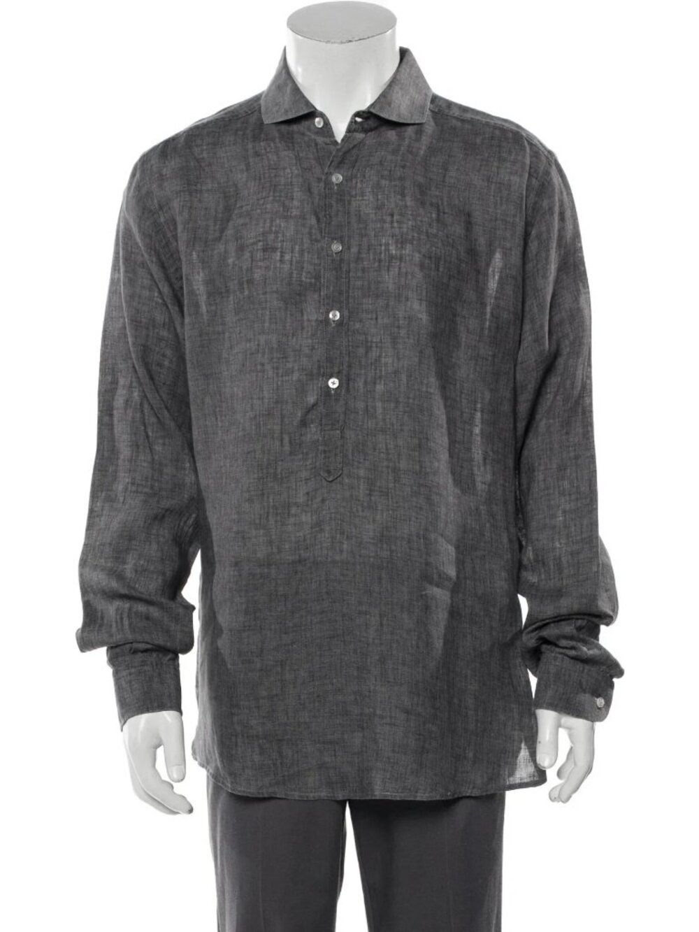 Phineas Cole Dark Grey Half Button Up Linen Shirt/3665